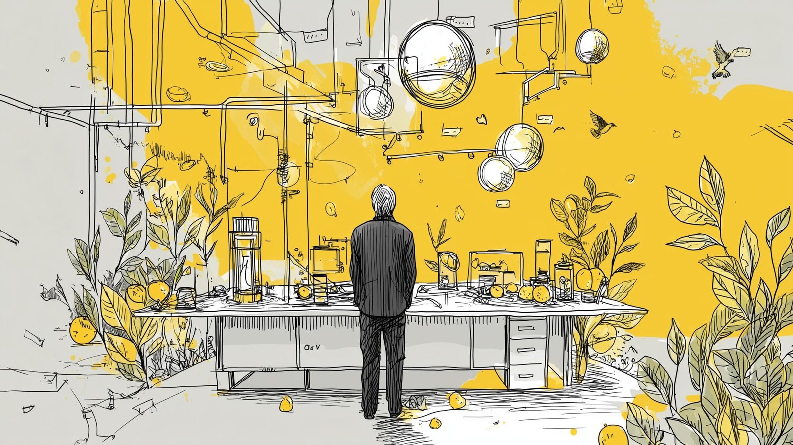 Silhouette supervisant sphères lumineuses glissant sur table opératoire