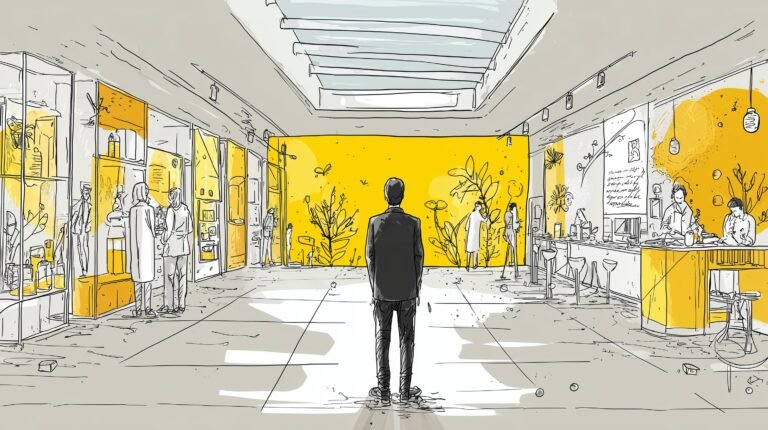 Galerie bipartite: prototypes lumineux à gauche, laboratoire de test à droite