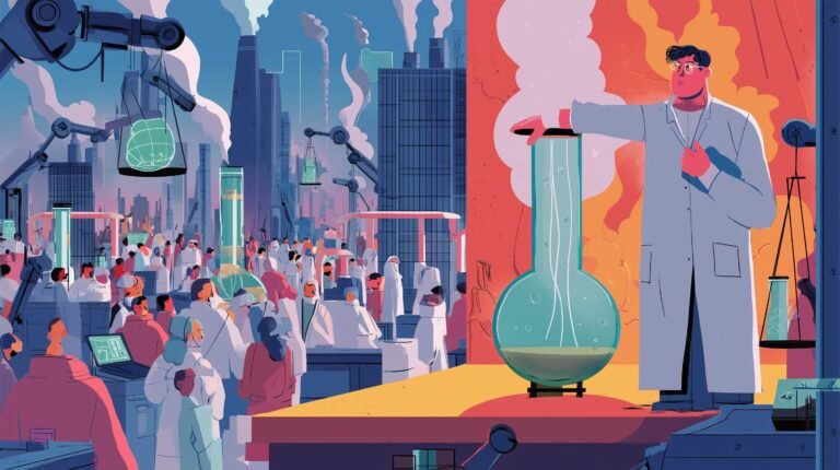 Inventeur tenant un cœur neural lumineux sur balance montrant inégalité urbaine