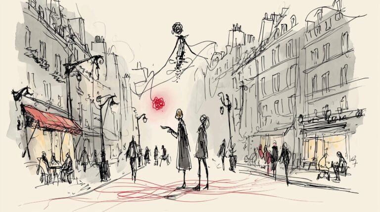 Acheteuse en trench atteint un assistant holographique en forme de cerveau origami