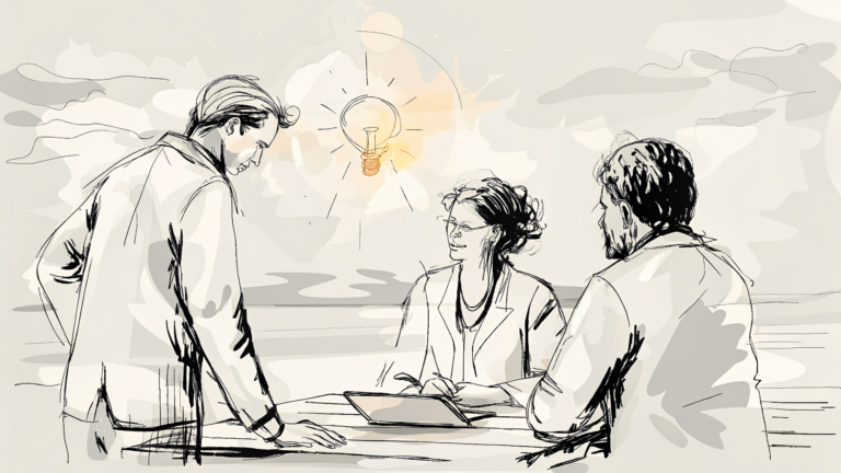 Noyau cristallin lumineux suspendu au-dessus d'une table, acteurs reliés par fibres optiques