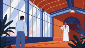 Modérateur coupant câbles épineux d'une tête humanoïde en vitrine fissurée