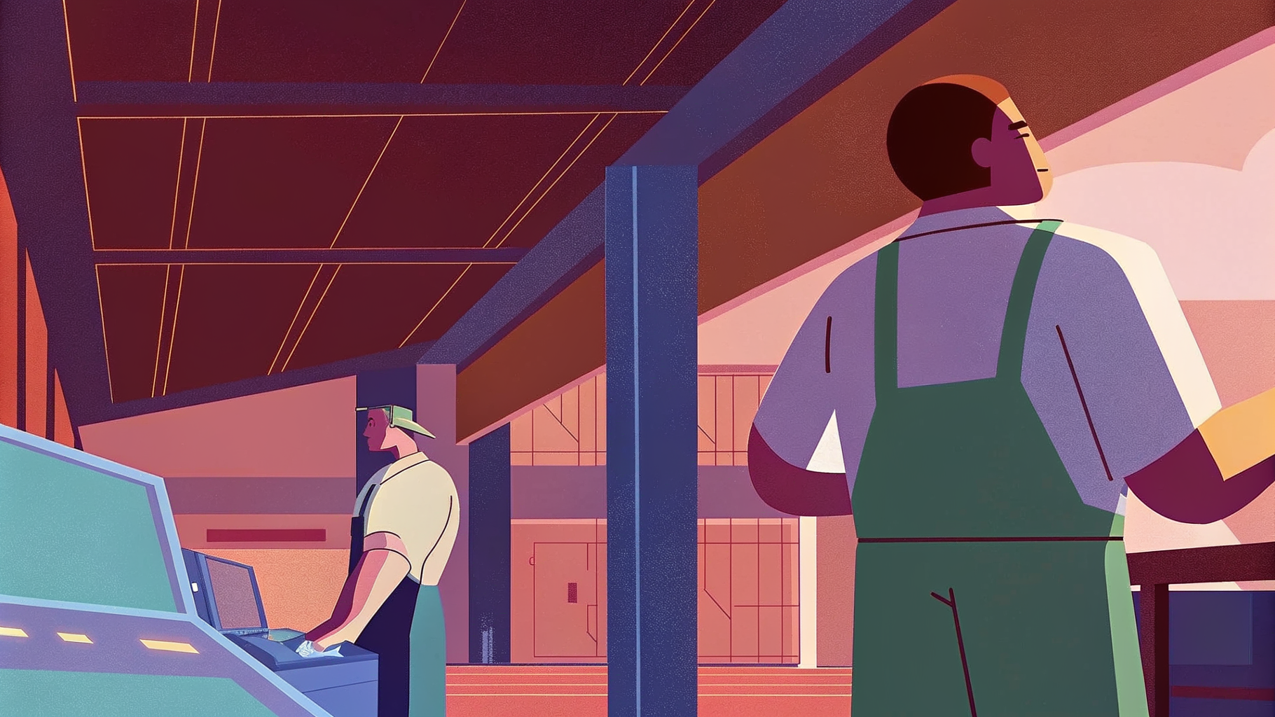 Ingénieur observant des automates métalliques sortir d'une coulée vers une carte réseau illuminée