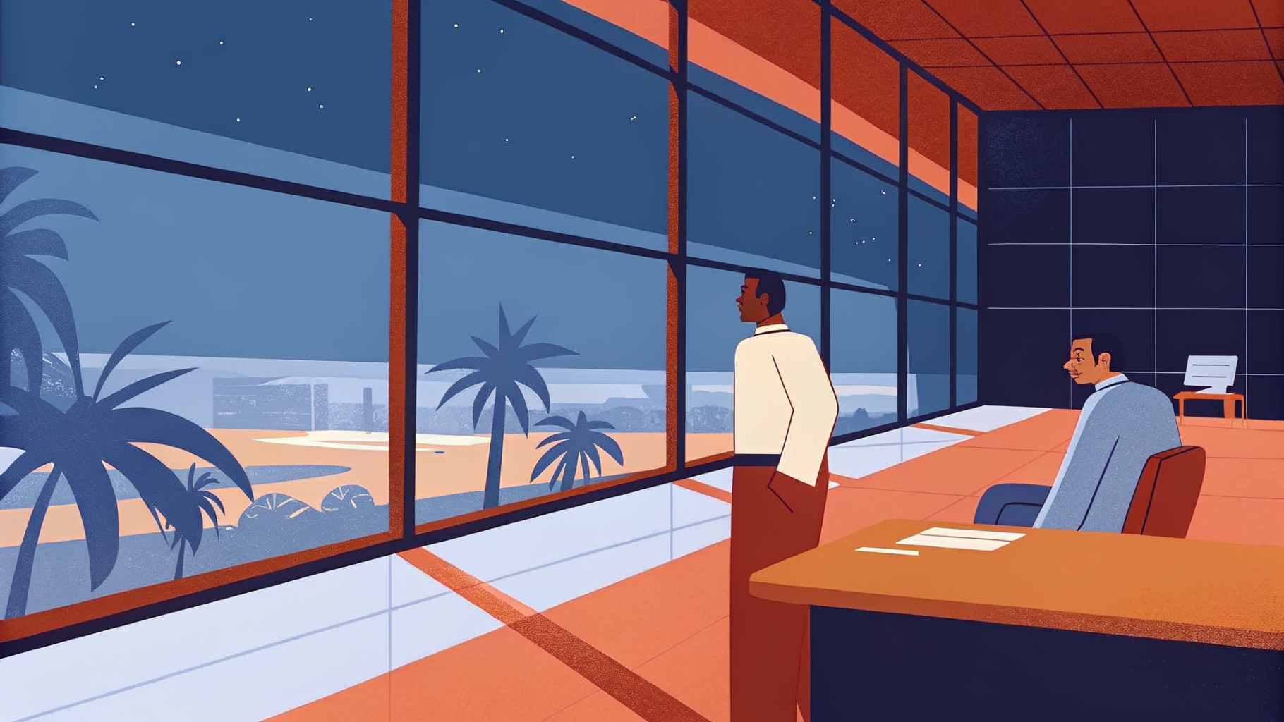 Cadre exécutif dans penthouse vitreux manipulant globe holographique lumineux