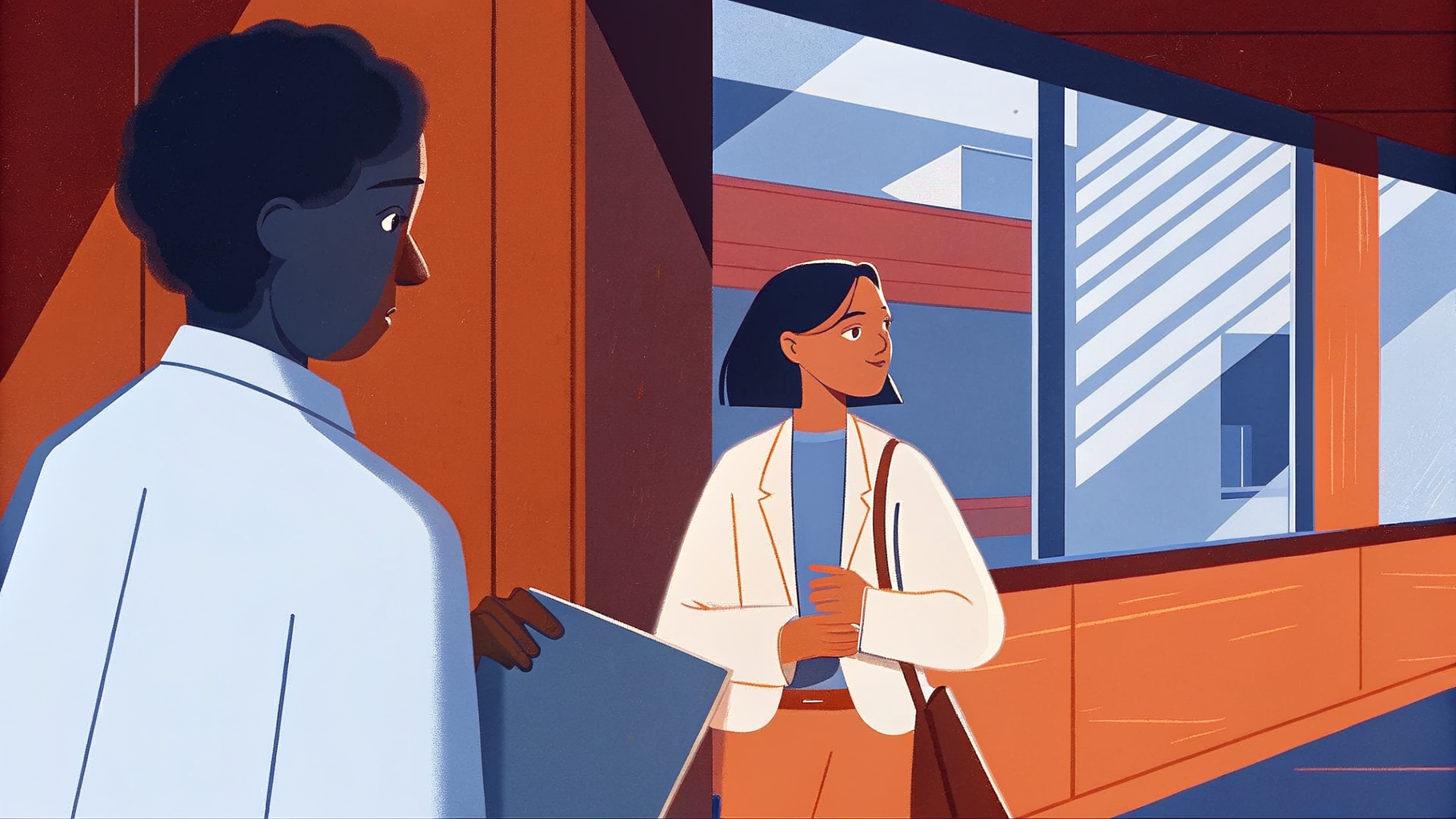 Clinicienne et figure translucide examinant un hologramme cardiaque lumineux