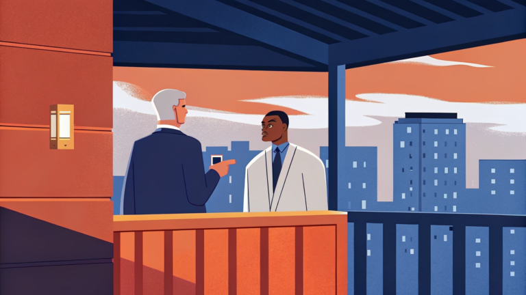 Leader blond tenant une prise dorée sur toit, serveurs en verre illuminés et câbles vers une centrale