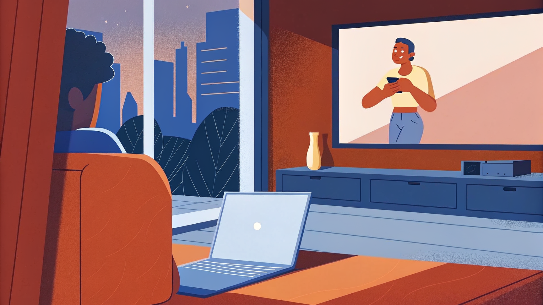 Créatif penché sur un ordinateur portable, film holographique se transformant en module doré