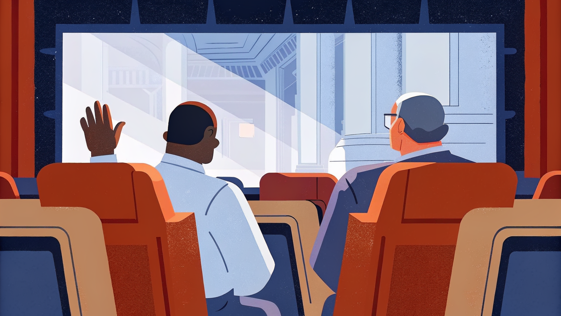 Ingénieur déterminé devant cerveau neural translucide, leviers antiques, silhouettes de manifestations et balances en arrière-plan