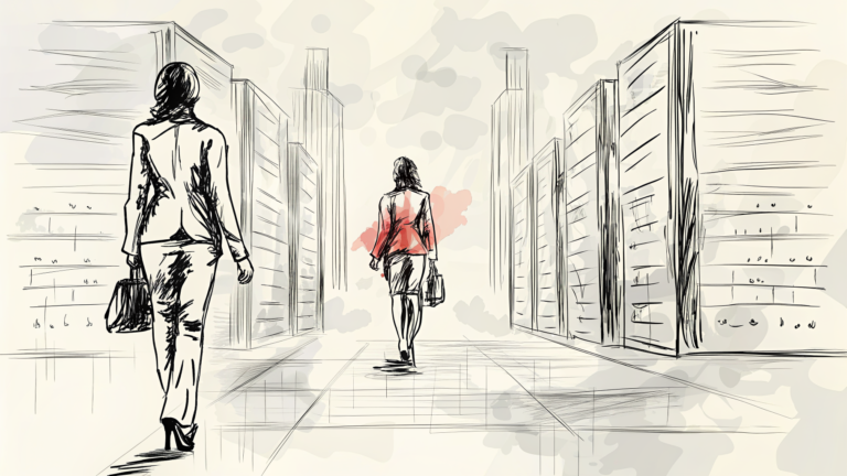 Cadre féminine sur mezzanine, racks serveur se transforment en engrenages et pousses dorées portant employés