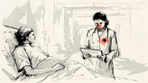 Couloir d'hôpital, infirmière stabilisant patient avec orbe lumineux