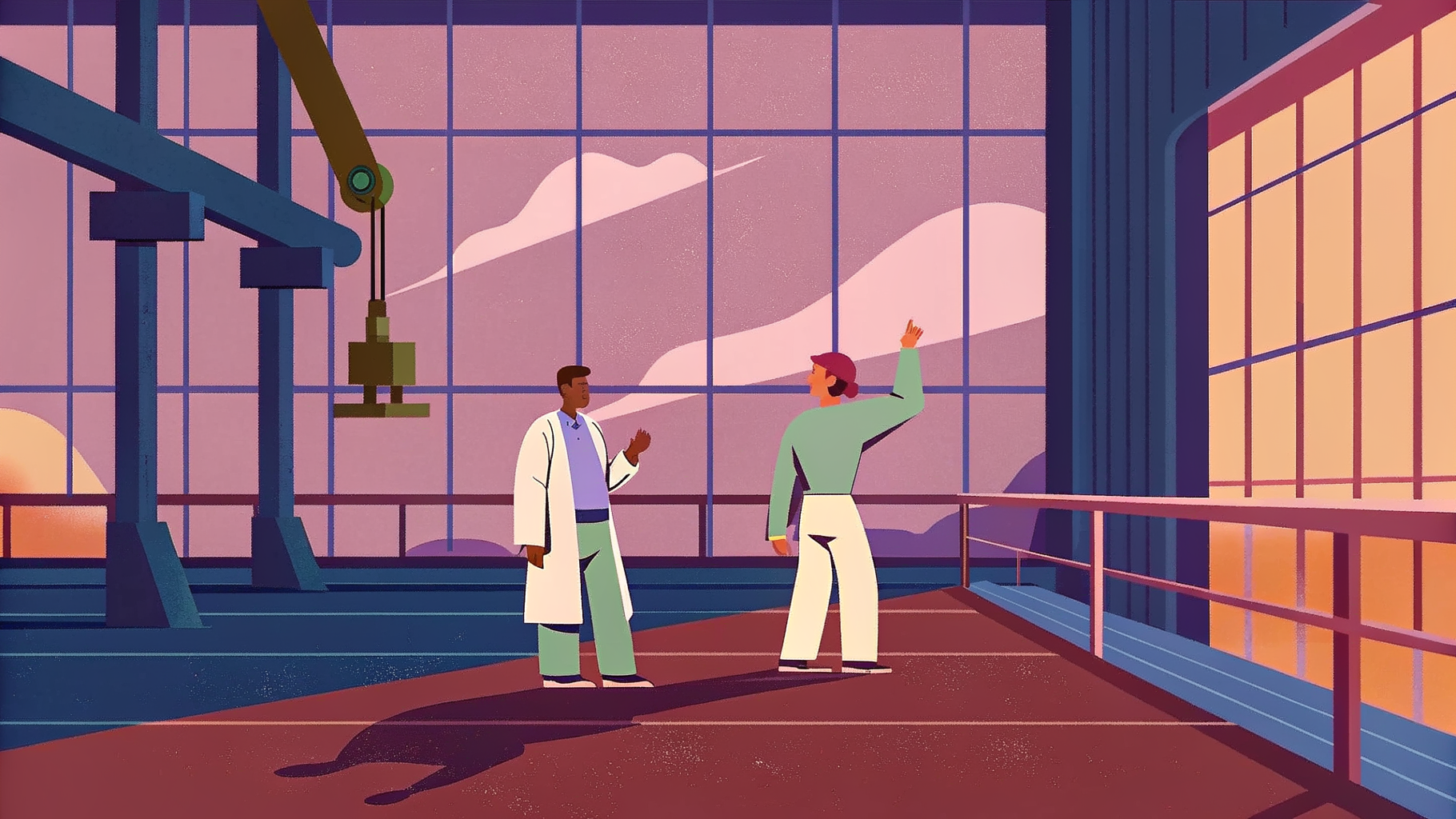 Ingénieur saisissant un bras robotique tenant un noyau lumineux