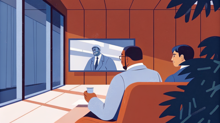 Représentant tech et officier face à cerveau holographique drone/branche d'olivier