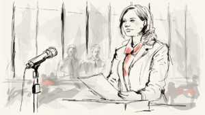 Analyste féminine en salle de réunion, drones argentés tissent papiers en pièces d'or