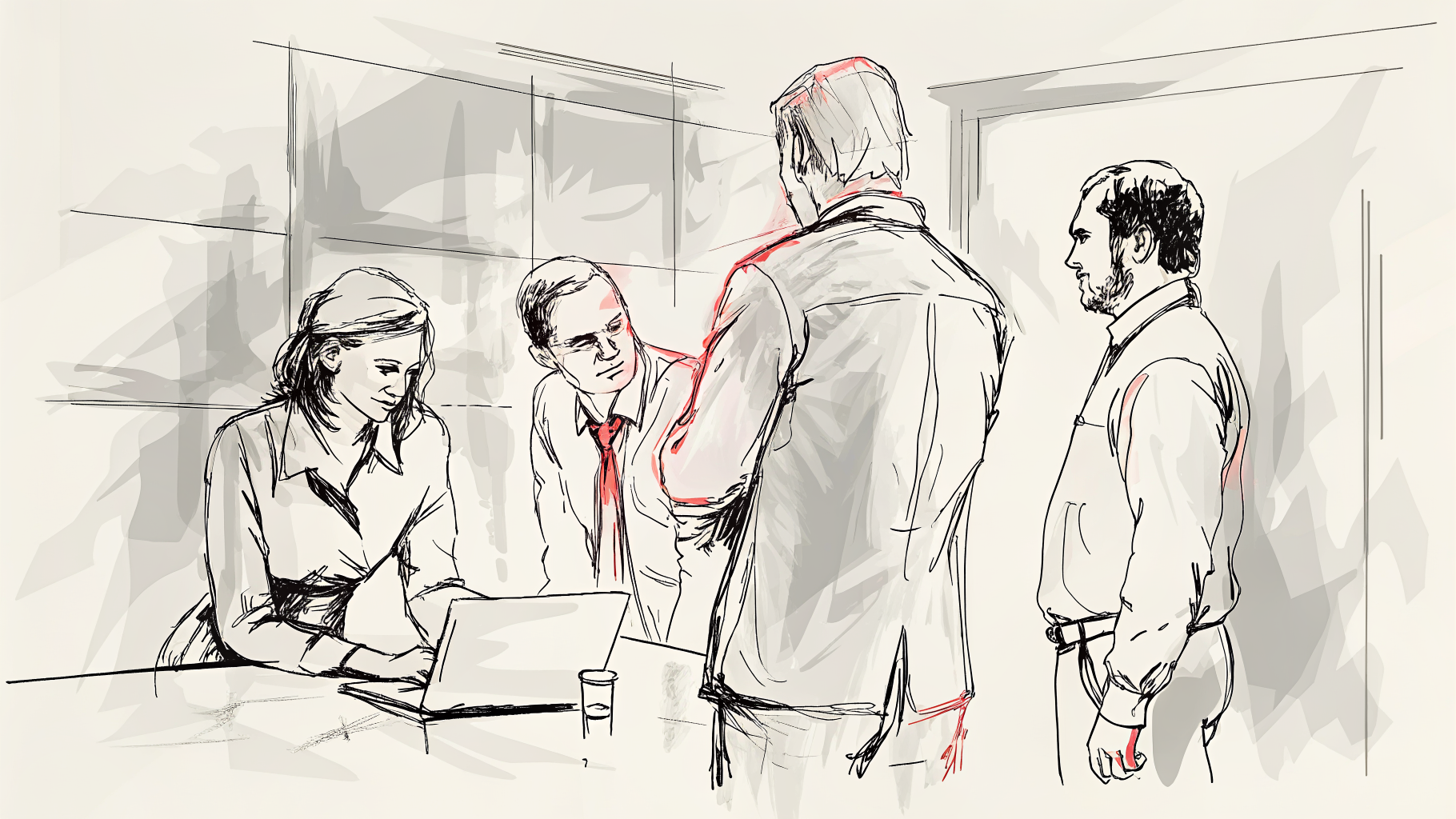 Équipe autour d'une sphère holographique vacillante dans salle de réunion vitrée