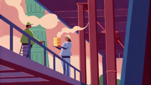 Ingénieure sur passerelle, pièces d'or dans une main et serveur en surchauffe dans l'autre