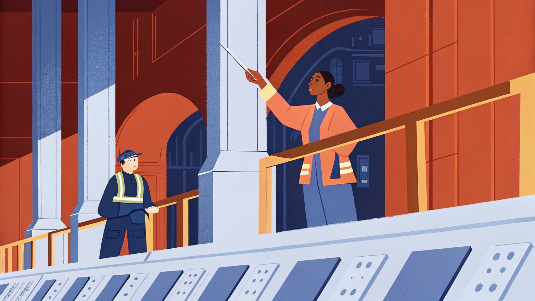 Ingénieure coiffant des flux de données néon entre serveurs vers modules flash