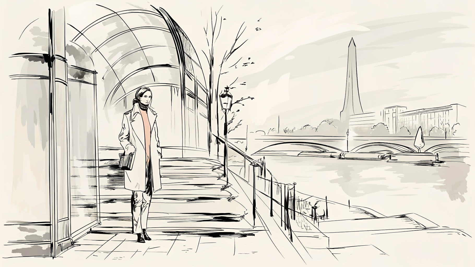 Archiviste solitaire sur marches en marbre devant archive vitrée, clé en laiton, données lumineuses en cascade